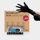 Ansell MICROFLEX MidKnight Touch 93-732 Disposable Nitrile Exam Gloves for Auto, Tattoo, Dentistry, Catering, 4.3 mil - L, Black