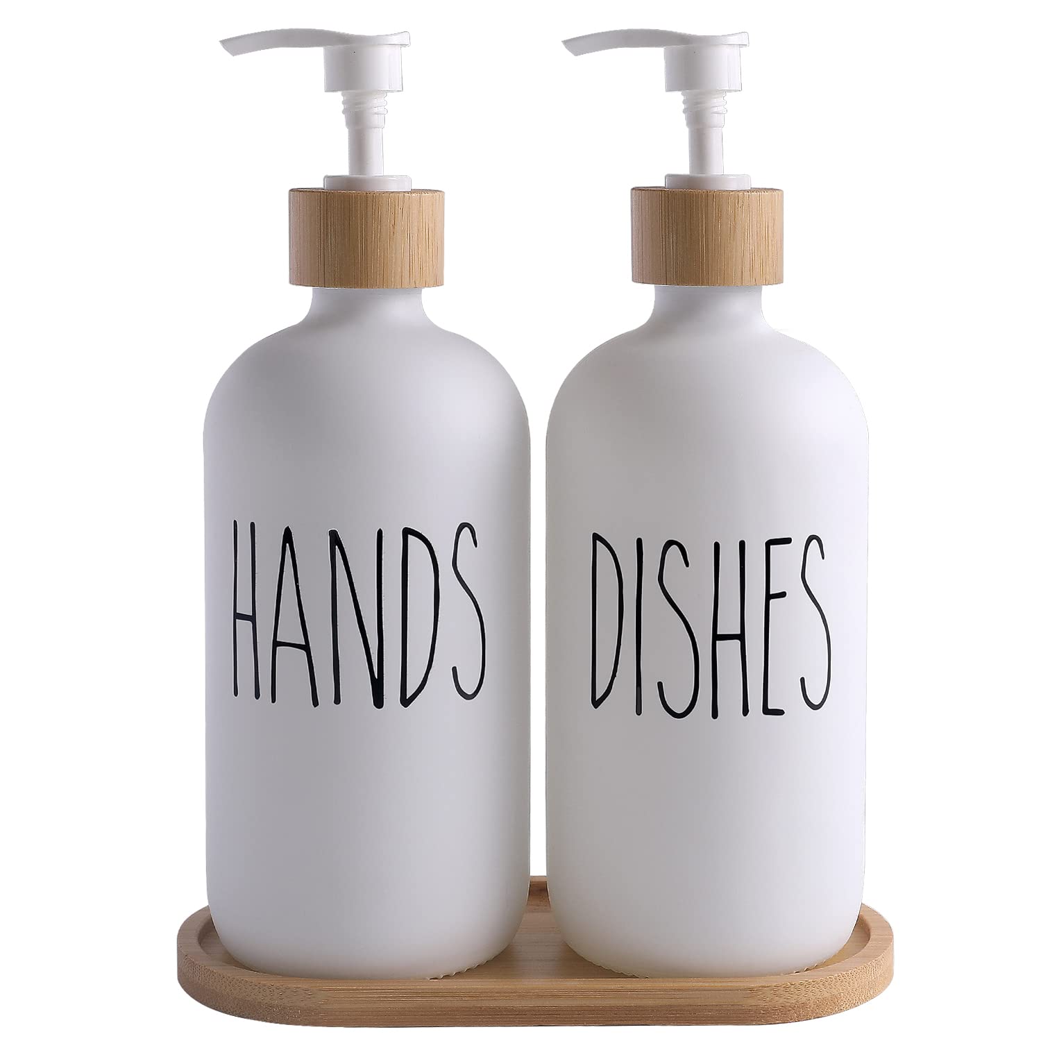 MOMEEMO White Soap Dispenser Set, Contains Glass Hand Soap Dispenser and Glass Dish Soap Dispenser. Kitchen Soap Dispenser Set S