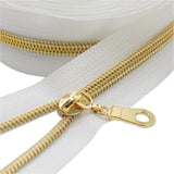 YaHoGa #5 Gold Metallic Nylon Coil Zippers by The Yard Bulk White Tape 10 Yards with 25pcs Gold Pulls for DIY Sewing Tailor Craf