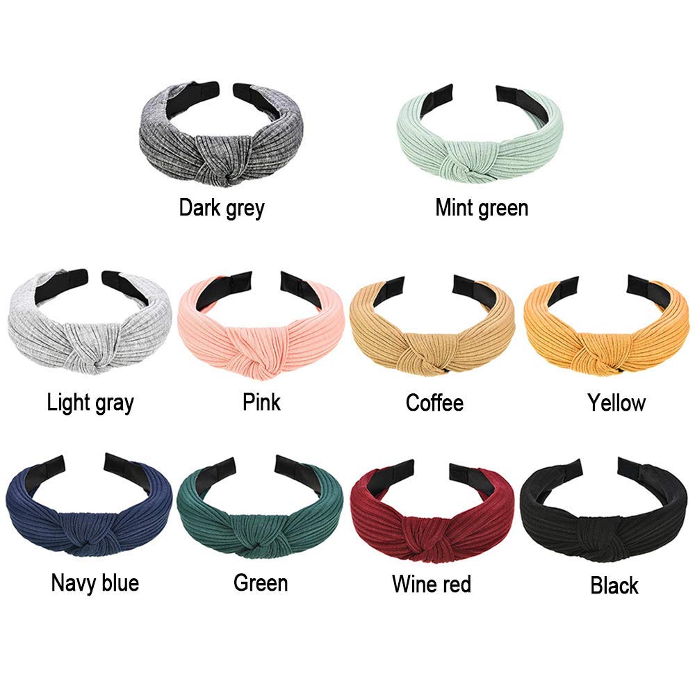 Upgraded 10 Pieces Wide Headbands Knot Turban Headband Hair Band Elastic Hair Accessories for Women, 10 Colors