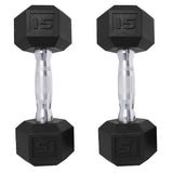 Saorzon Dumbbells Set of 2 Exercise Fitness Dumbbell for Home Gym Free Weights Hand Hex Dumb Bells Black 15LB