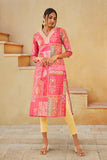 Soch Womens Fuchsia Muslin Blend Ethnic Motif Printed Kurta With Zari Fuchsia L