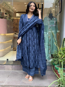 Alvami Women Printed A-Line Kurta And Pant Set With Dupatta (In, Alpha, L, Blue)
