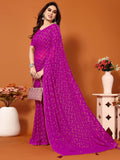 Satrani Womens Georgette Foil Print Saree With Unstitched Blouse Piece(3066S2121N_Pink)