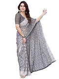 Satrani Womens Pure Georgette Saree (3201S2292NA_Grey & White)