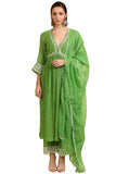Gosriki Women'S Rayon Blend Anarkali Embroidered Kurta With Pant & Dupatta (Niket Green-Vks01-Gs_Xl_Green_X-Large),Green,,B0DRNNDL1K