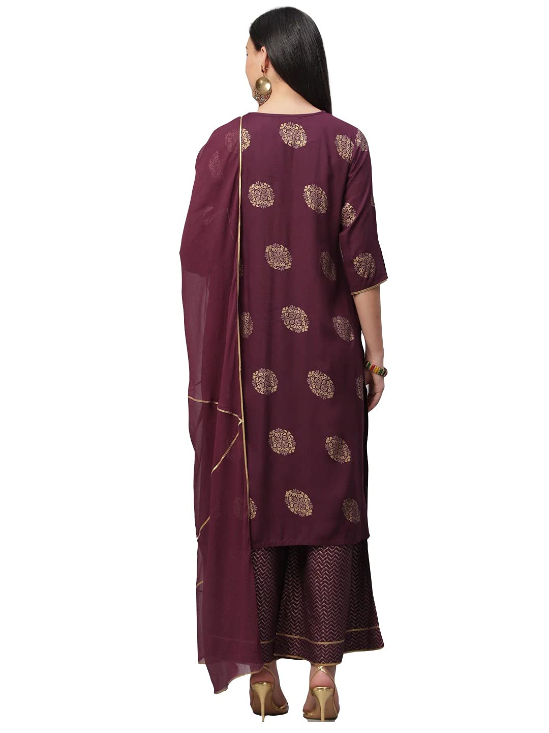 Anni Designer Women'S Rayon Straight Kurta With Palazzos & Dupatta (Ayesha_M_Wine_Medium),Wine,M,Rayon,Straight,