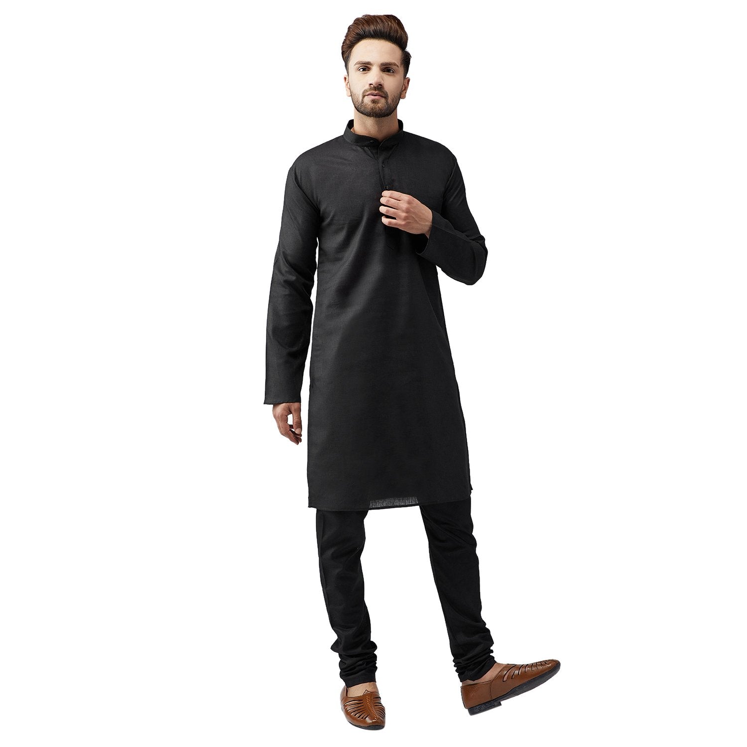 Sojanya (Since 1958 Men'S Black Cotton Kurta Churidar Pyjama Set Size M