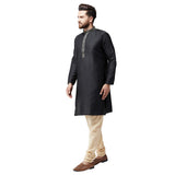 Sojanya (Since 1958) Men'S Black Jacquard Silk Kurta & Churidaar Pyjama, Size: Xxl