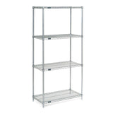 Nexel Economy Wire Shelving Starter Unit, 4 Tier, Nickel Chrome, 24W, x 48L, x 74H