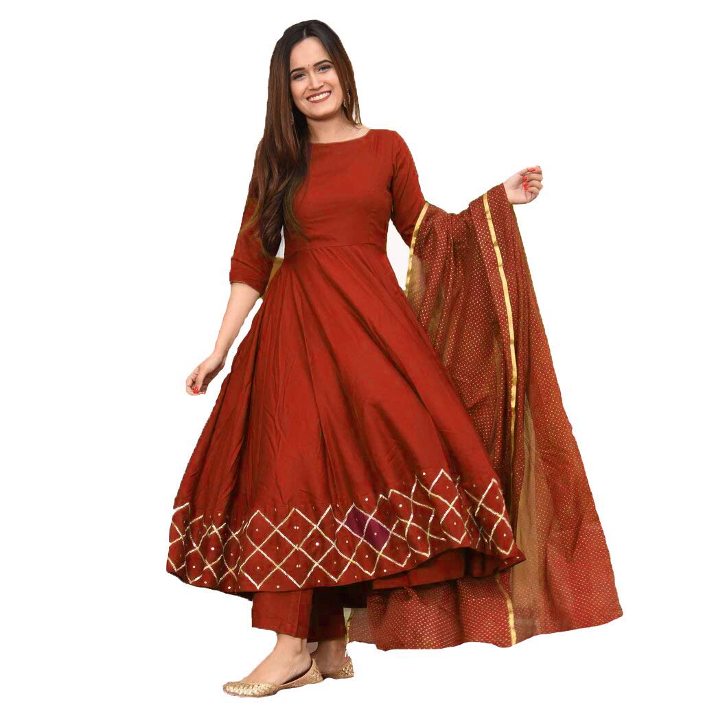 Anni Designer Women'S Dusty Red Color Rayon Kurta With Dupatta (Kumt-Dress_Dusty_Xxl),Red,2XL