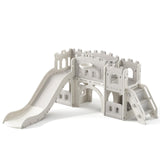 8 in 1 Toddler Slide, Castle-Themed Indoor Outdoor Playground for Toddlers Age 1+ with Extra-Long Slide, Basketball Hoop and Bal