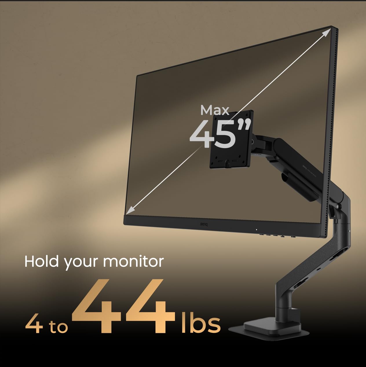 BenQ BSH01 Ergo Monitor Arm -Gas Spring Monitor Stand for Up to 45'' & 44lbs Screens, Heavy Duty, Quick Installation, No Sagging