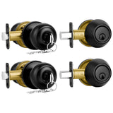 Plustool 2 Pack Front Door Lock Set Matte Black,Exterior Door Lock Set with Deadbolt,Single Cylinder Deadbolt Lock and Door Knob