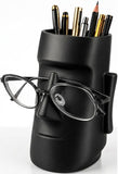CLOUDTAB Face Statue Pen Holder with Eyeglass Stand Modern Resin Desk Organizer for Pens Pencils Stationery & Spectacles Decorat