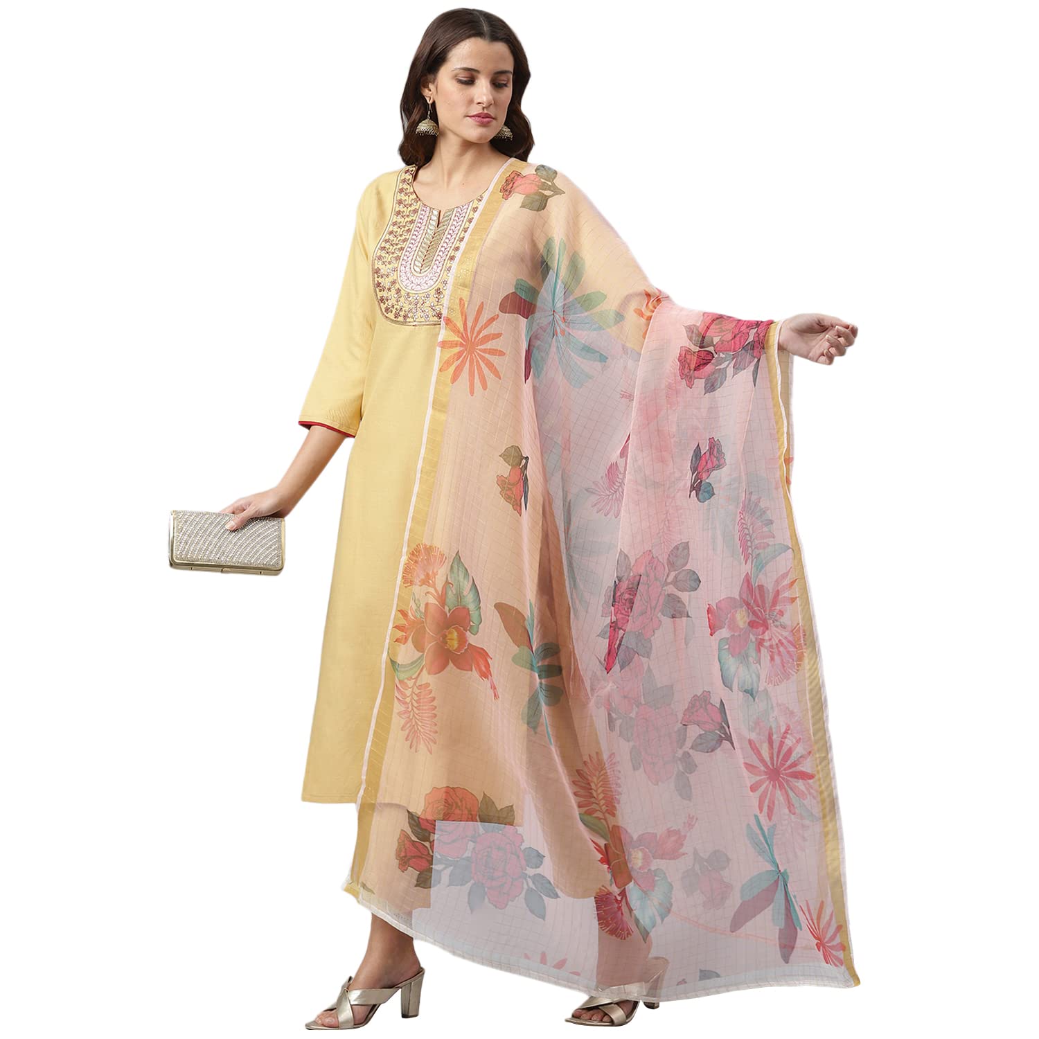 Anni Designer Women'S Cotton Blend Straight Solid Kurta With Pant & Dupatta (Baruni Beige_Xxl_Beige_Xx-Large),Beige,2XL