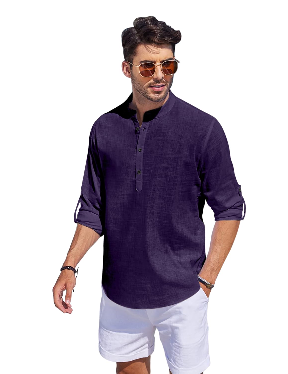 Bellstone Men'S Cotton Blend Solid Regular Kurta Shirt(Kurta1500_Single_Purple_M