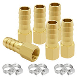 Uenede 6PCS Brass Hose Barb Fittings 1/8 NPT Female to 5/16 Barb Adapter Connector Include 6 Stainless Steel Clamps for Water/