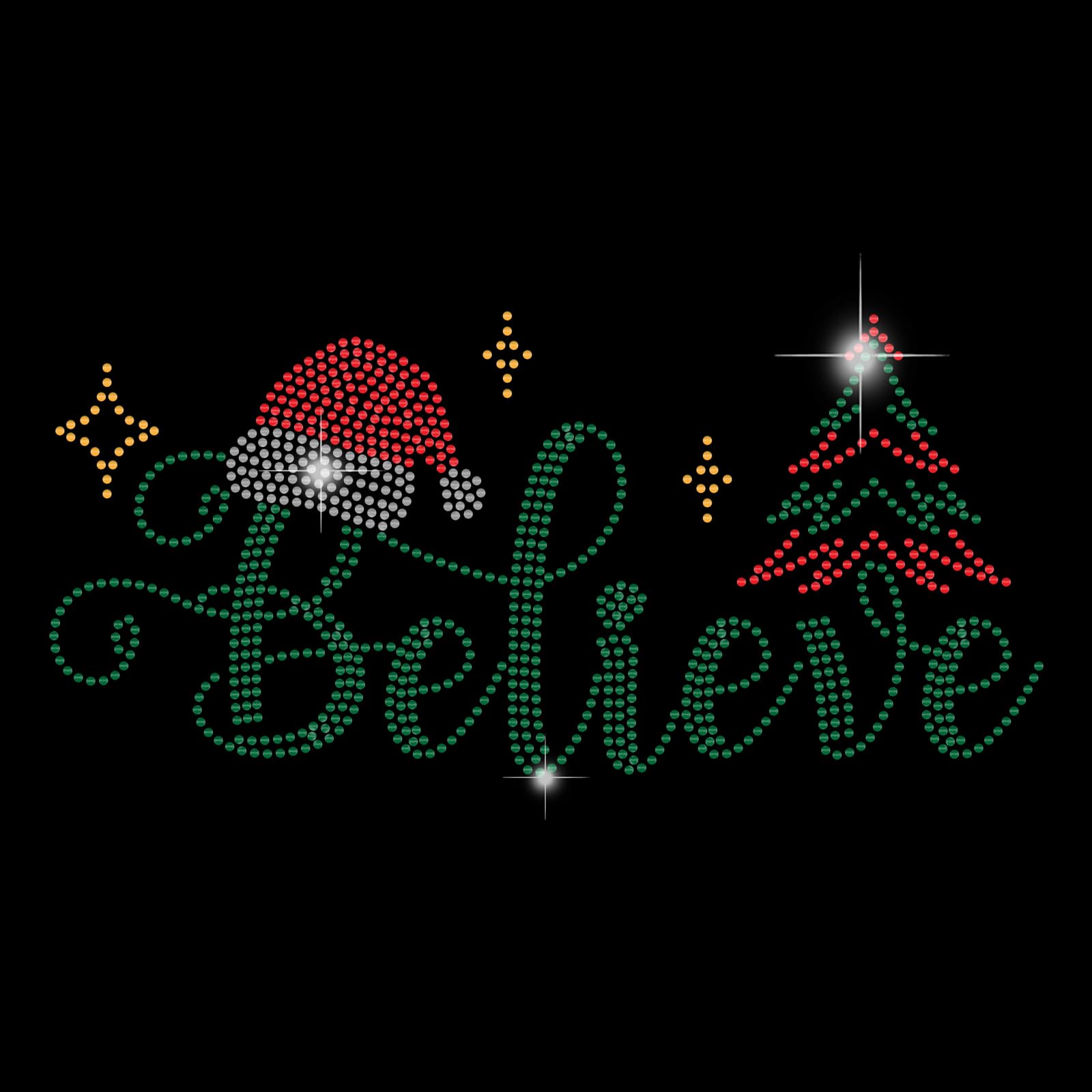 SUPERDANT Christmas Believe Iron on Rhinestones Heat Transfer Decal Christmas Tree T-Shirt Crystal Heat Transfer Bling Hot fix R