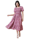 KZULLY | Elegance: Smocked A-line Midi Dress - Superior Comfort & Chic Style Dark Pink