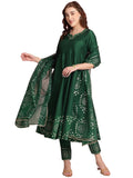 Anni Designer Women'S Rayon Blend Printed Anarkali Kurta With Pant & Dupatta (Varuna Green_M_Green_Medium),GREEN,M