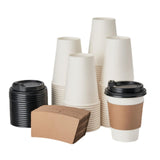 RACETOP 100 Pack Disposable Paper Coffee Cups with Lids & Sleeves, 16 oz, for Party, Church, Travel and Home