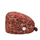 Scrub Cap_ Abstract Red Paisley Design