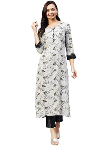 Gosriki Women'S Cotton Blend Straight Printed Kurta With Pant (Lucifer Grey_Xl-Go_Grey_X-Large),Grey,,B0BBVSN8Z1