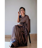 Flosive Womens Present Banarasi Soft Lichi Silk Saree Beautiful Jacquard Rich Pallu Design Work Zari Woven Kanjivaram Silk Style Saree With Soft Lichi Silk Blouse Piece (Blue)