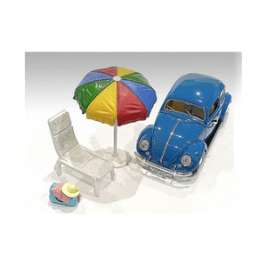 Beach Girls Accessories (Beach Chair And Beach Umbrella And Duffle Bag) For 1/18 Scale Models By American Diorama 76317