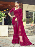 Satrani Women'S Georgette Stone Work Border & Piping Border & Tassels Saree With Unstitched Blouse Piece (3432S305N_Pink)