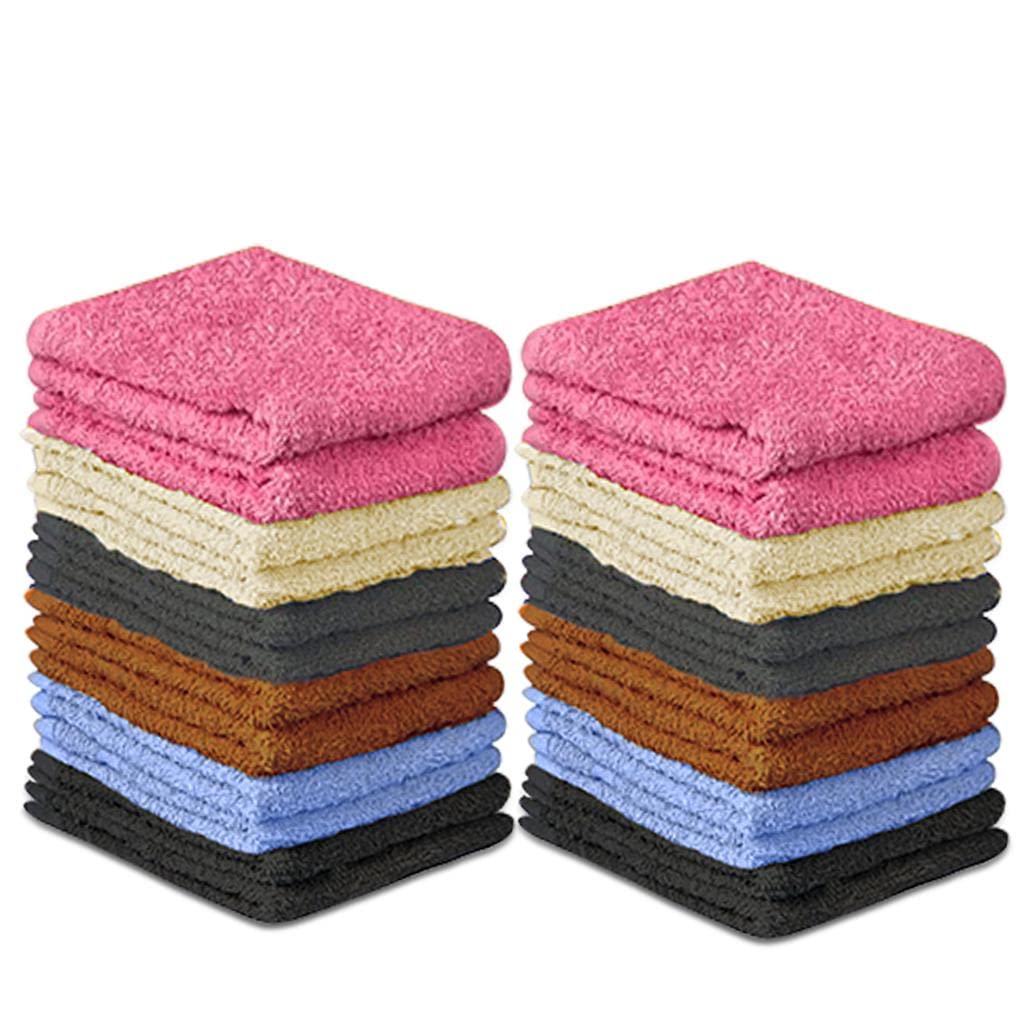 QUBA LINEN Wash Cloth Set - Pack of 24, 100% Cotton - Flannel Face Cloths, Highly Absorbent and Soft Feel Fingertip Towels (12x1