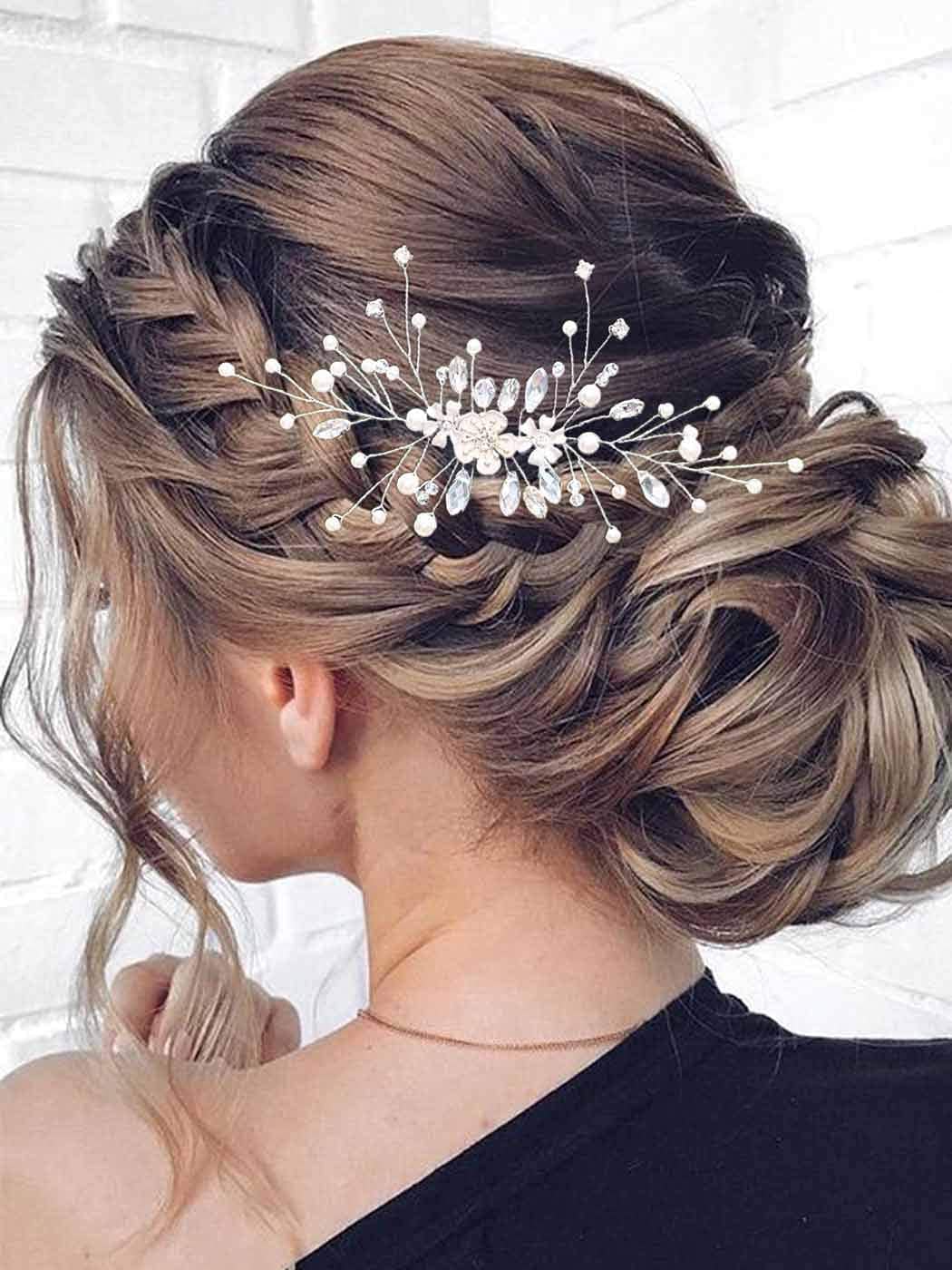 Barode Rhinestones Bridal Wedding Hair Pins Silver Flower Hairpin Pearl Bride Hair Accessories for Women and Girlss (Silver)