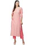 Anni Designer Women'S Cotton Blend Printed Straight Kurta With Pant (Otti Pink-N2W_Xl_Pink_X-Large),Pink,XL