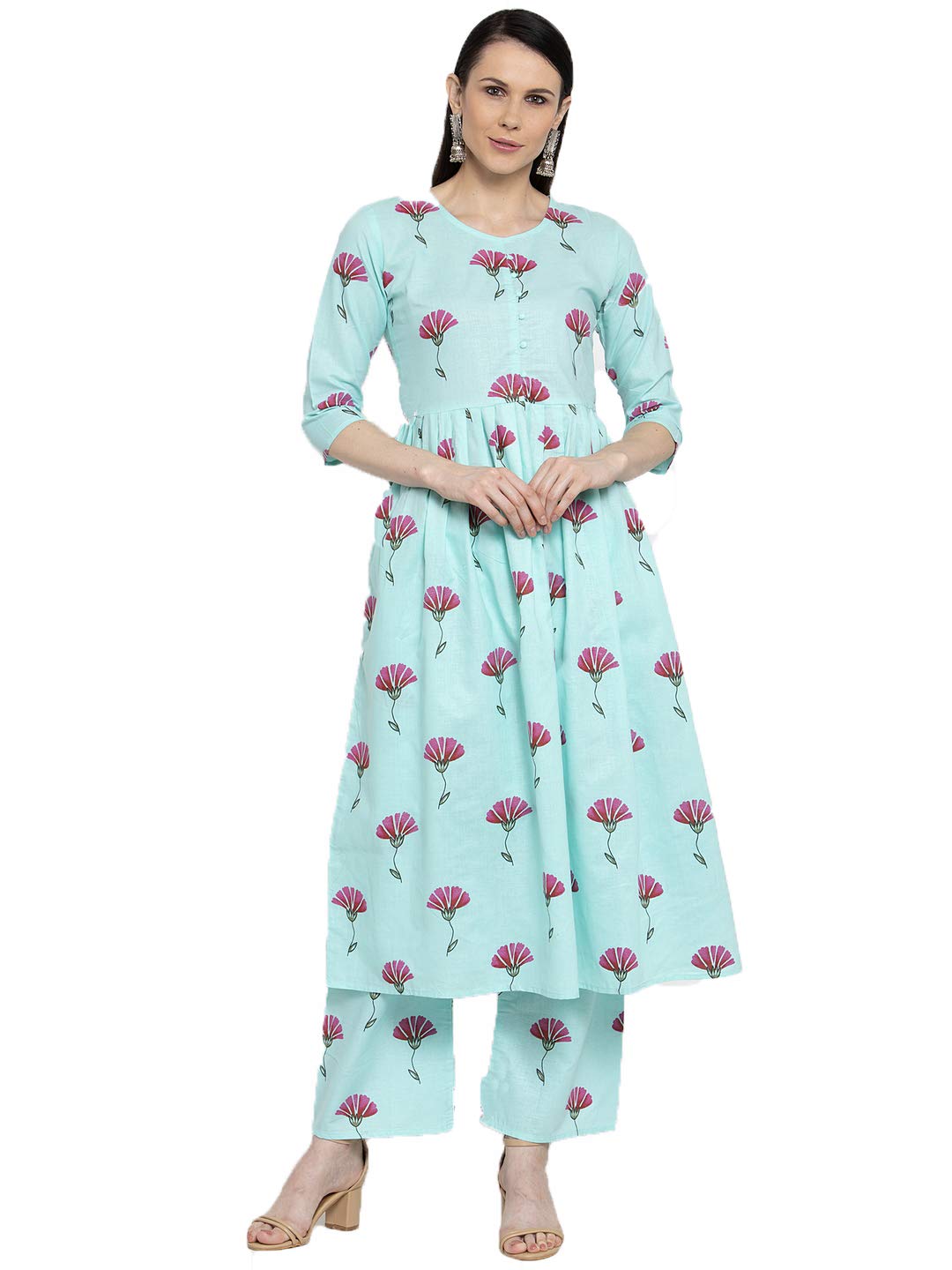 Anni Designer Women'S Cotton Anarkali Kurta (Sara Sea Green_Xxl_Blue_Xx-Large),Blue,2XL,,,