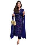 ANNI DESIGNER Womens Rayon Blend Printed Straight Kurta with Pants and Dupatta, Blue, 36