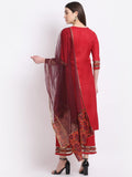 Gosriki Women'S Cotton Blend Straight Printed Kurta With Pant & Dupatta (Tigu-Red_L-Go_Red_Large),Red,,B09SW962P1
