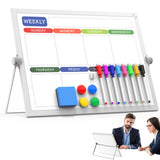Laokiiy Weekly Dry Erase White Board, 16X12IN Magnetic Desktop Whiteboard Calendar with Stand, 8 Markers, 4 Magnets, 1 Eraser, P
