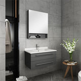Fresca Lucera 30 Gray Modern Wall Hung Bathroom Vanity With Quartz Countertop, Ceramic Undermount Sink And 24 Medicine Cabin