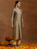 Libas Women'S Silk Floral Straight Kurta (G27310R_Gold_S)