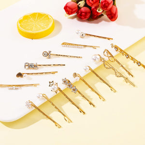 Doromy 15 Packs Rhinestone Faux Pearl Wedding Hair Accessories - Elegant Golden Bobby Pins, Hollow Design Hair Clips and Barrett
