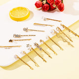 Doromy 15 Packs Rhinestone Faux Pearl Wedding Hair Accessories - Elegant Golden Bobby Pins, Hollow Design Hair Clips and Barrett