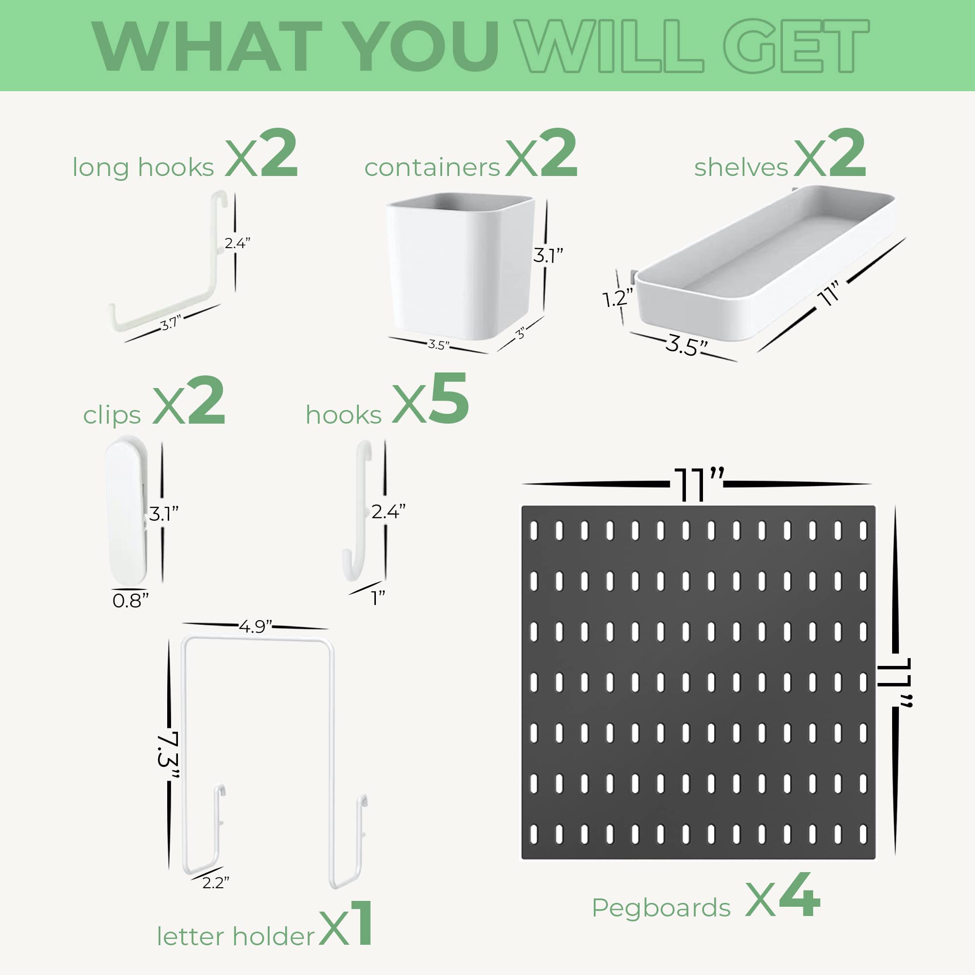 Keepo Pegboard Combination Kit, 4 Pegboards and 14 Accessories Modular Hanging for Wall Organizer, Crafts Organization, Ornament