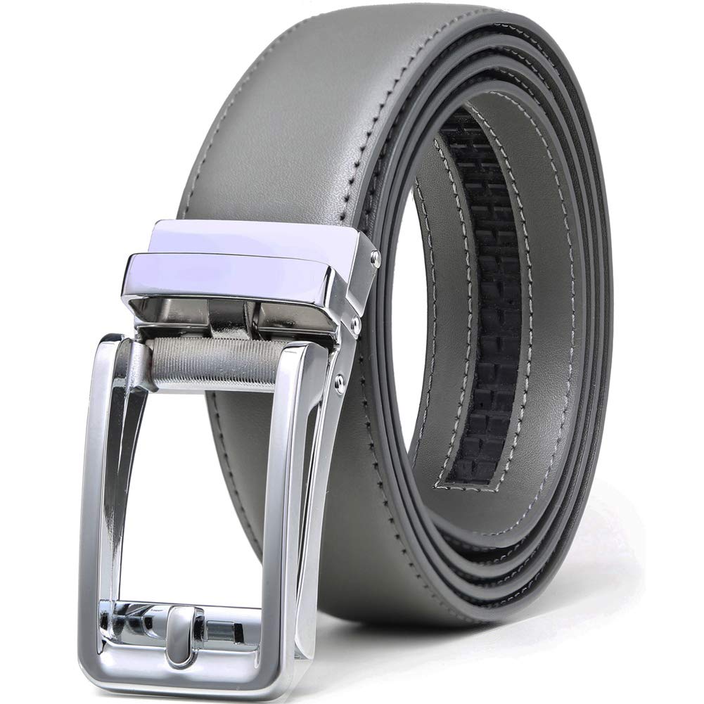 Founders & C Men's Leather Ratchet Click Belt Dress with Slide Buckle -Adjustable Trim to Fit (40-50 Waist Adjustable, Squar