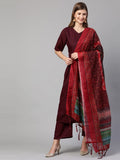 Gosriki Women'S Cotton Anarkali Kurta With Palazzo & Dupatta(Kpzd-Cot-10051-Wine_M-Go_Wine_Medium),Wine,,B09N8T4MMQ