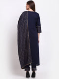 Gosriki Women'S Cotton Straight Kurta With Palazzo & Dupatta (Chhavi Navy Blue_S-Go_Navy Blue_Small),Navy Blue,,B09JVCSLQ6