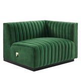 Modway Conjure Modern Channel Tufted Velvet Right-Arm Chair in Emerald Green