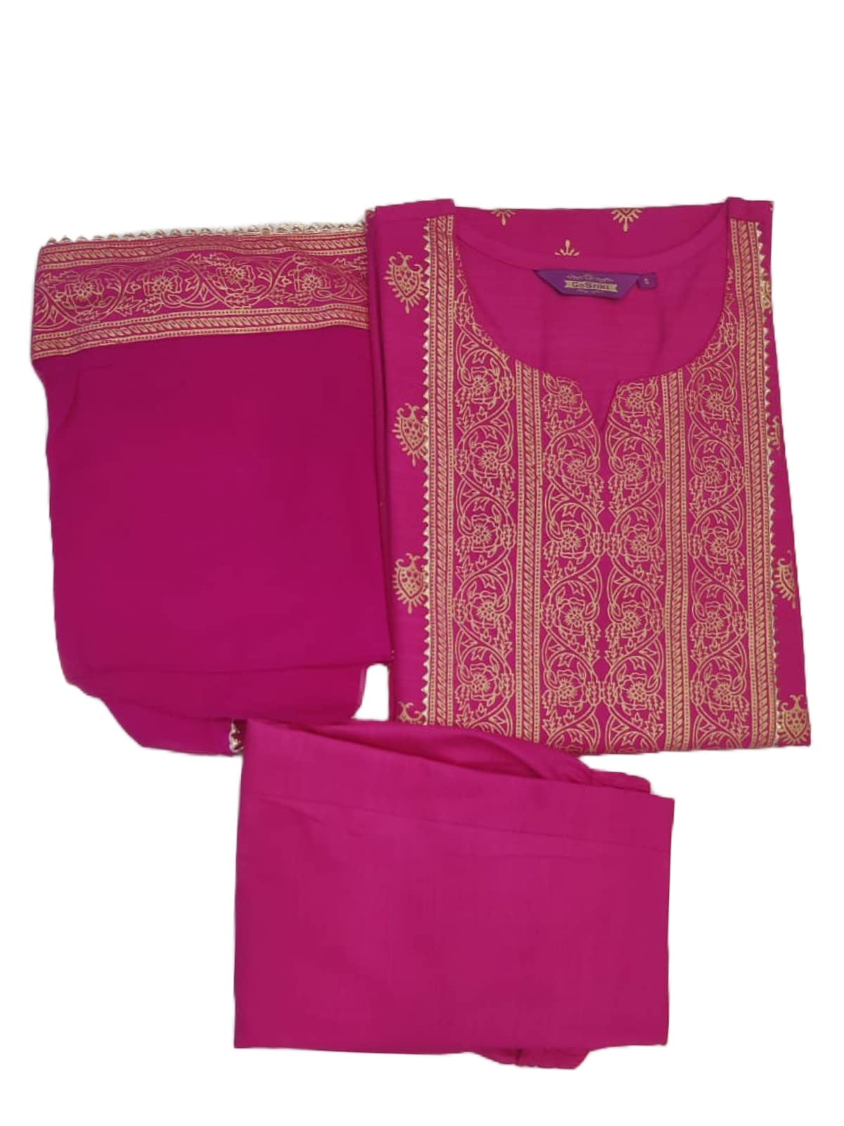 Anni Designer Women'S Cotton Straight Kurta With Pant & Dupatta (Kptd-Cot-10132-Pink_L_Pink_Large),Pink,L,Cotton Blend,Regular,Dupatta