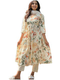 Anni Designer Women'S Rayon Blend Printed Anarkali Kurta With Pant & Dupatta (Sudan Cream_M_Cream_Medium),Cream,M