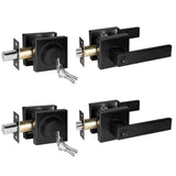 Matte Black Entry Door Lock and Deadbolt Combo, 2 Pack, Keyed Alike Square Door Lock Sets with Lever for Entrance, Heavy Duty Ex